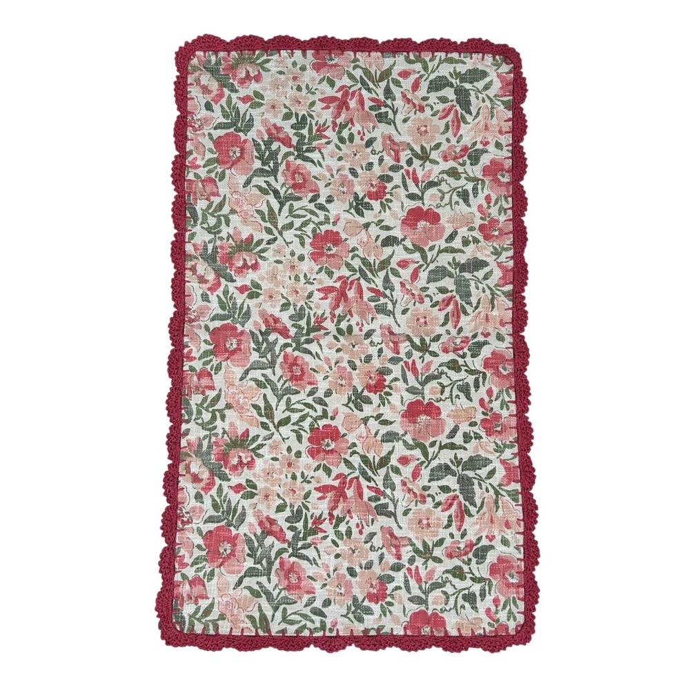 Laura Ashley Cotton Crochet Border Sherston Coral Accent Rug Floral 26 x 45 inch